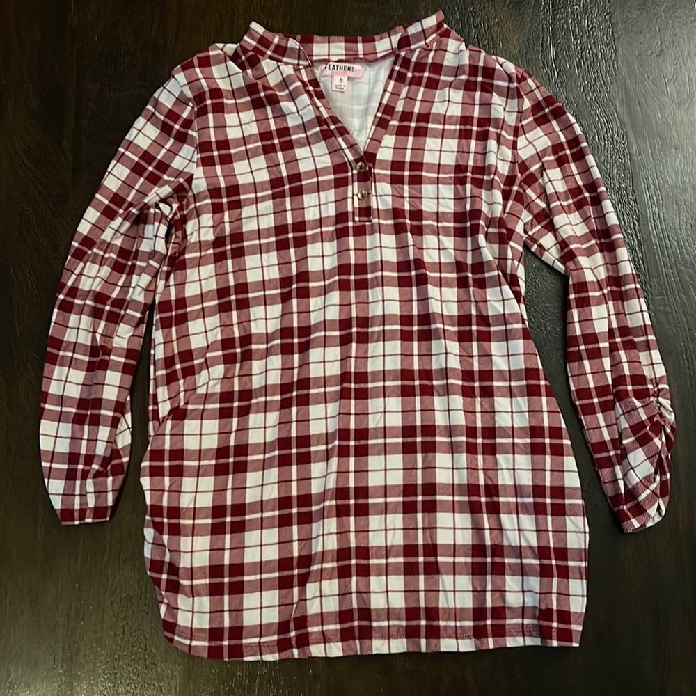 Red plaid maternity shirt, size small